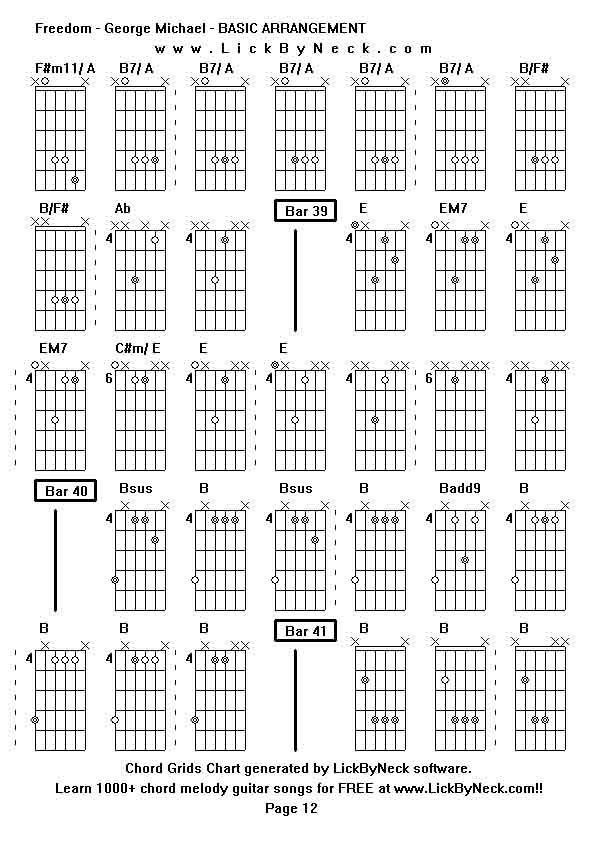 Chord Grids Chart of chord melody fingerstyle guitar song-Freedom - George Michael - BASIC ARRANGEMENT,generated by LickByNeck software.